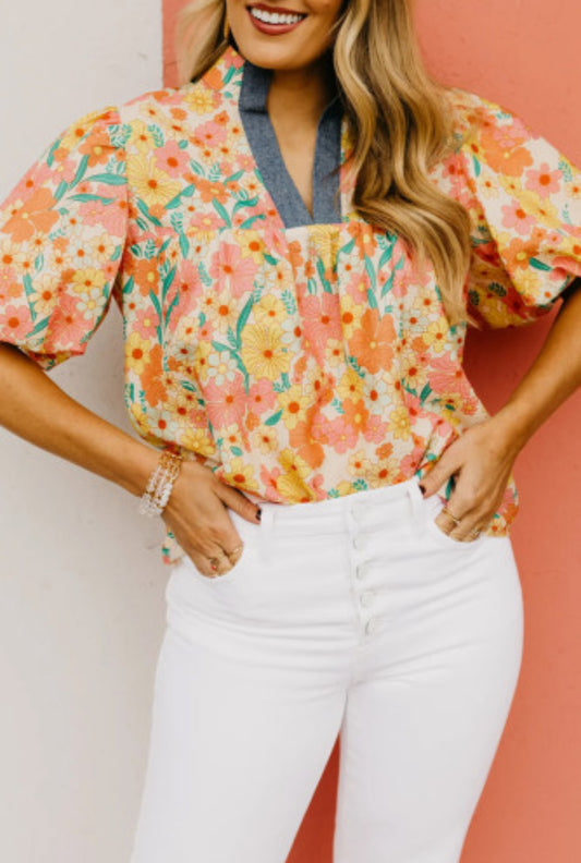 PICKING WILDFLOWERS FLORAL BLOUSE