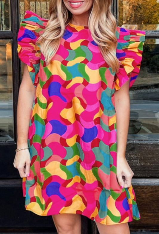 CENTER OF THE KALEIDOSCOPE ABSTRACT DRESS