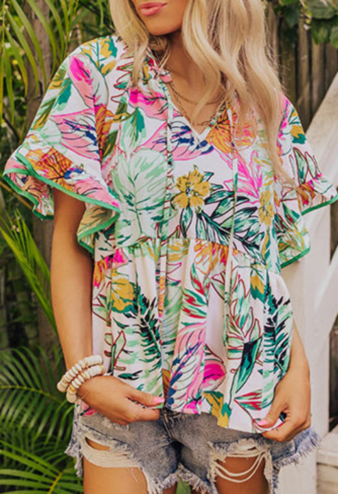 SOMEWHERE TROPICAL FLORAL BLOUSE